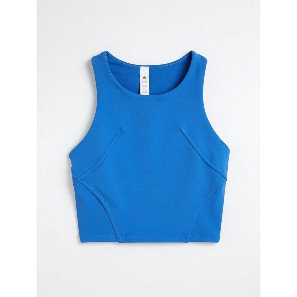 Lululemon Blue Sports Bra / Crop Tank Top Size 2 High Neck Excellent Condition